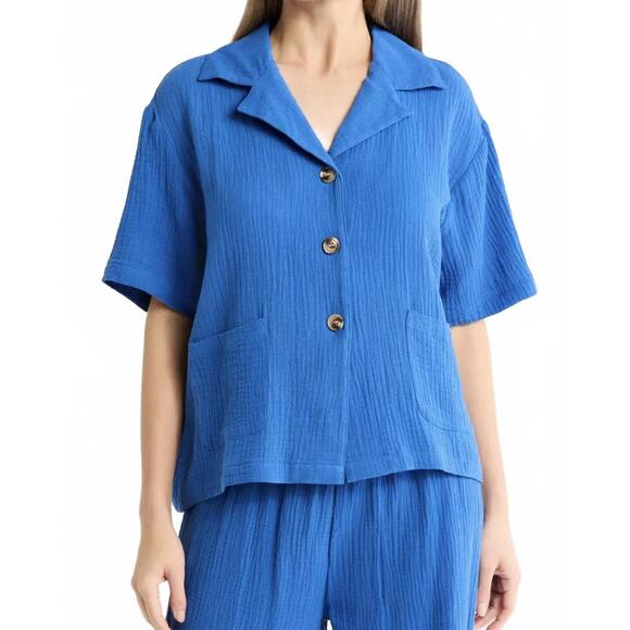 Elan 100% Cotton Cover-Up Camp Shirt Large Bright Blue NWT Large - Picture 1 of 3